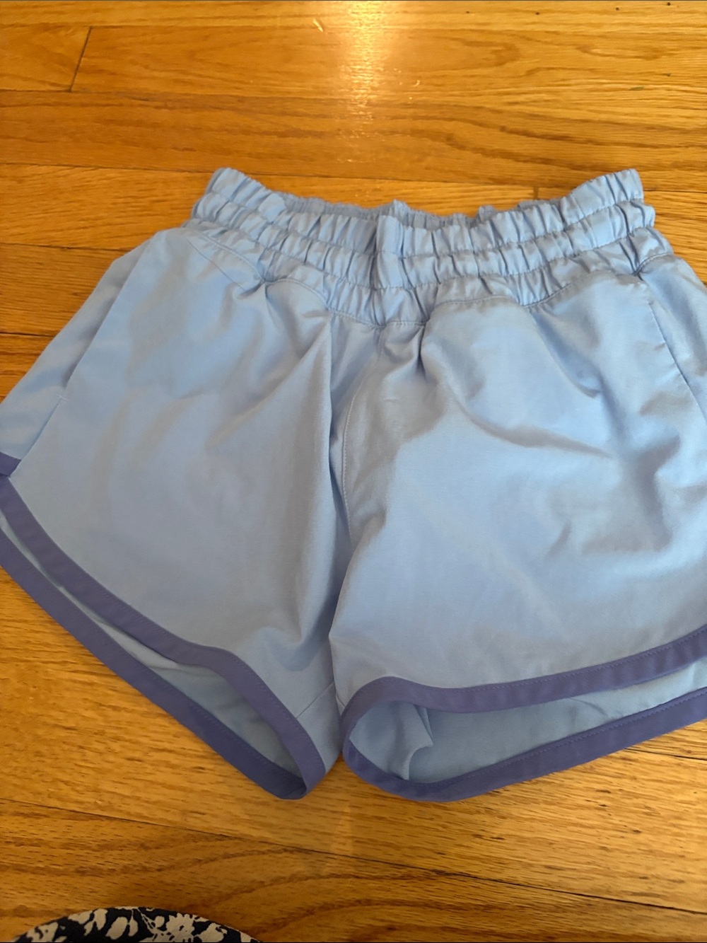 Athleta Girl All Star 2.5” Light Blue Athletic Shorts with Purple Trim